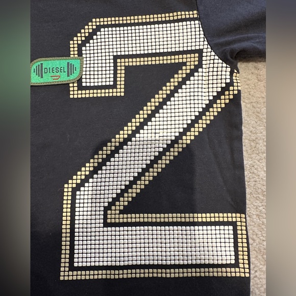 Boys Designer DIESEL Shirt Top Textured Embroidered Navy Orange Cream Size 4-6 - Picture 3 of 4